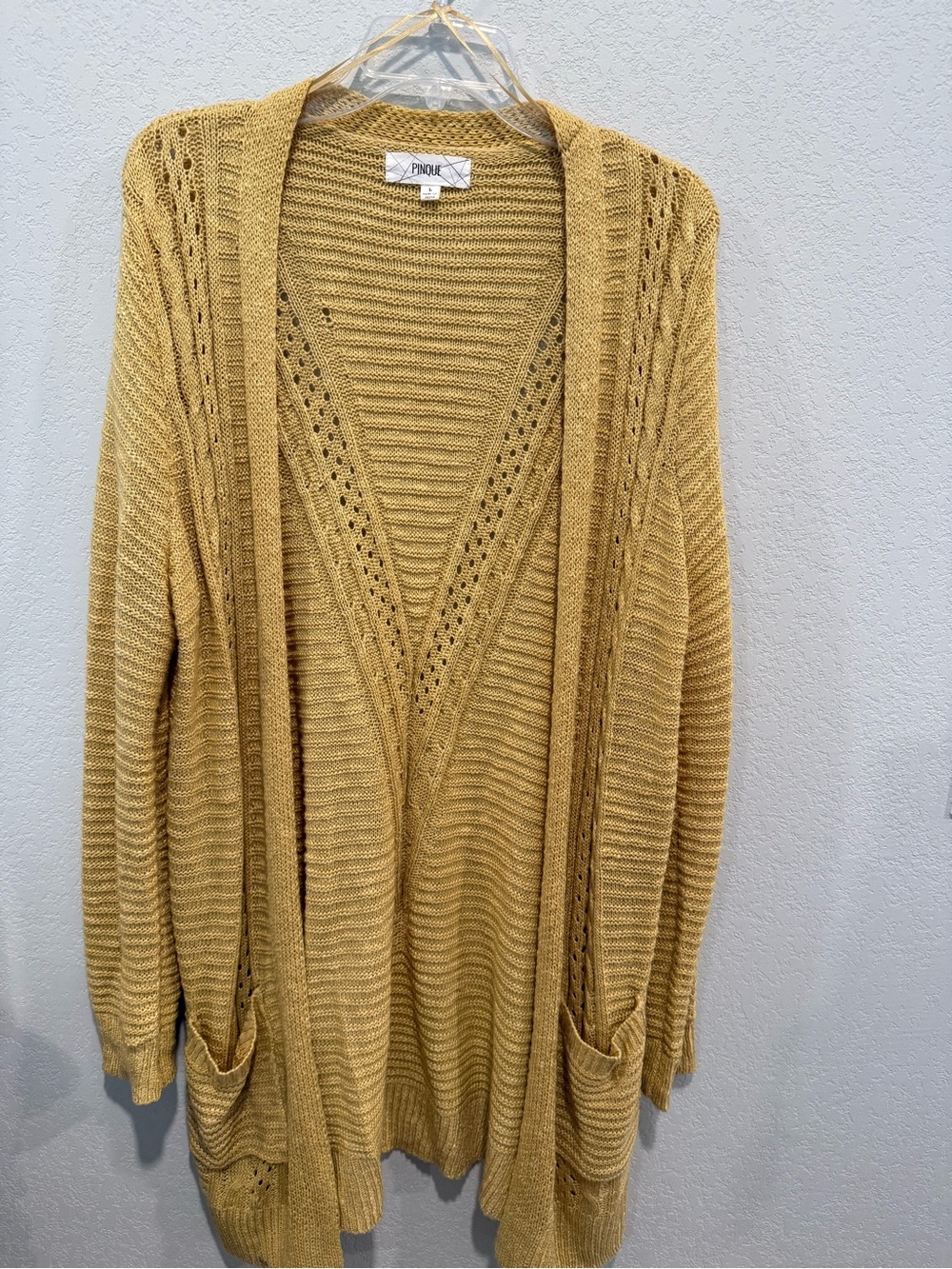 Mustard Open-Front Knit Cardigan with Pockets